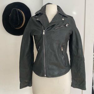 Ralph Lauren Black Leather Lambskin Biker Moto Jacket Size 4